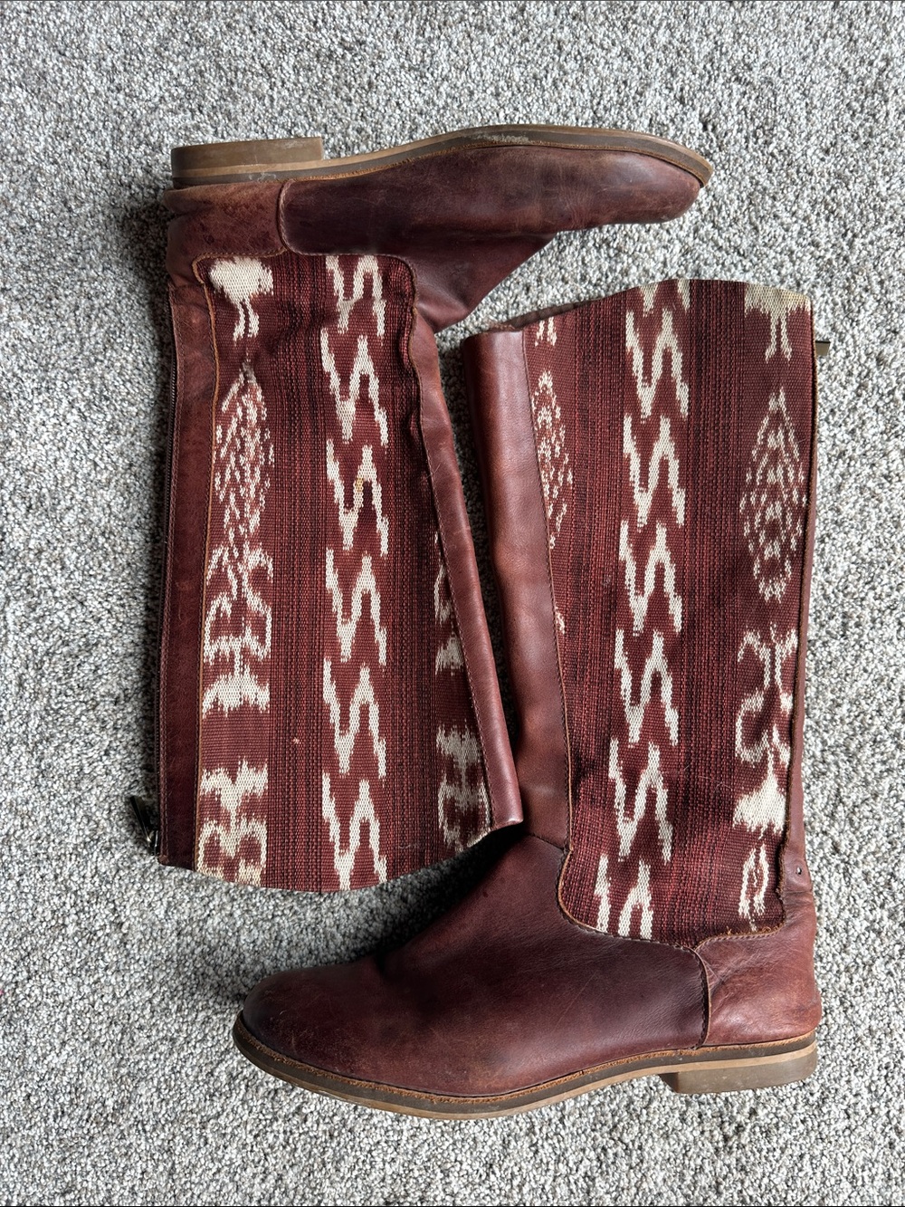 Reef Maroon Leather Over-the-Knee Boots with Woven Pattern